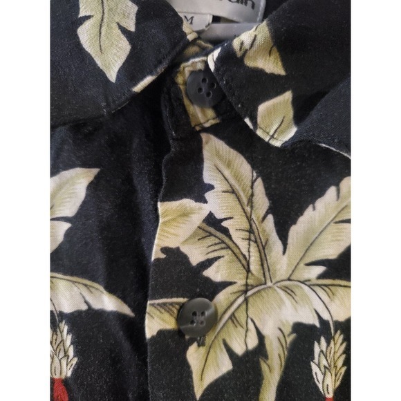 Pierre Cardin‎ Medium Button Up Hawaiian Shirt Collared Black Korea Hula Palm - Picture 4 of 16